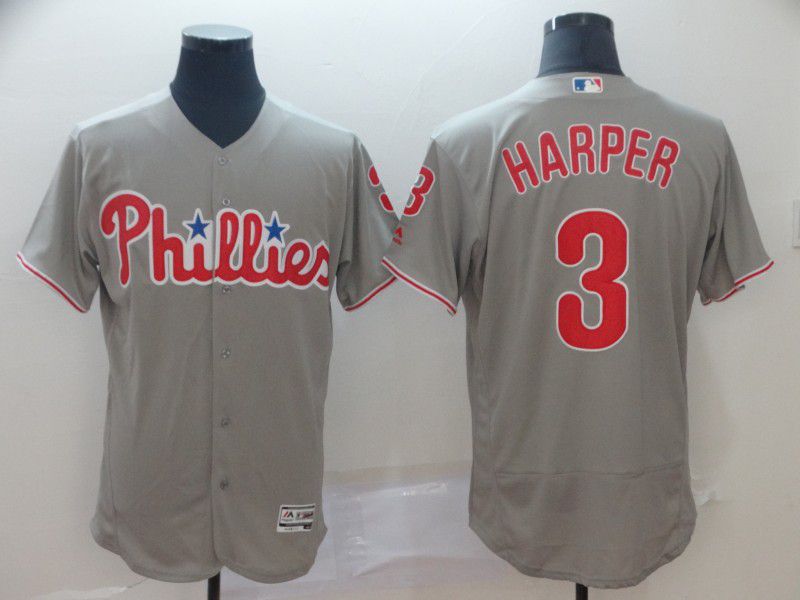 Men Philadelphia Phillies #3 Harper Grey Elite MLB Jerseys